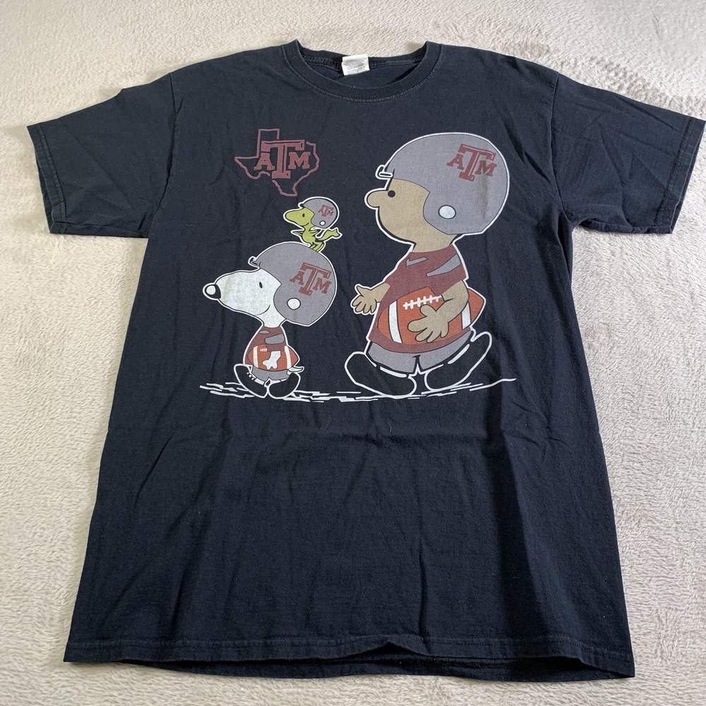 Texas A&M Aggies Shirt Mens Medium Black Football Snoopy Charlie‎ Brown Peanuts